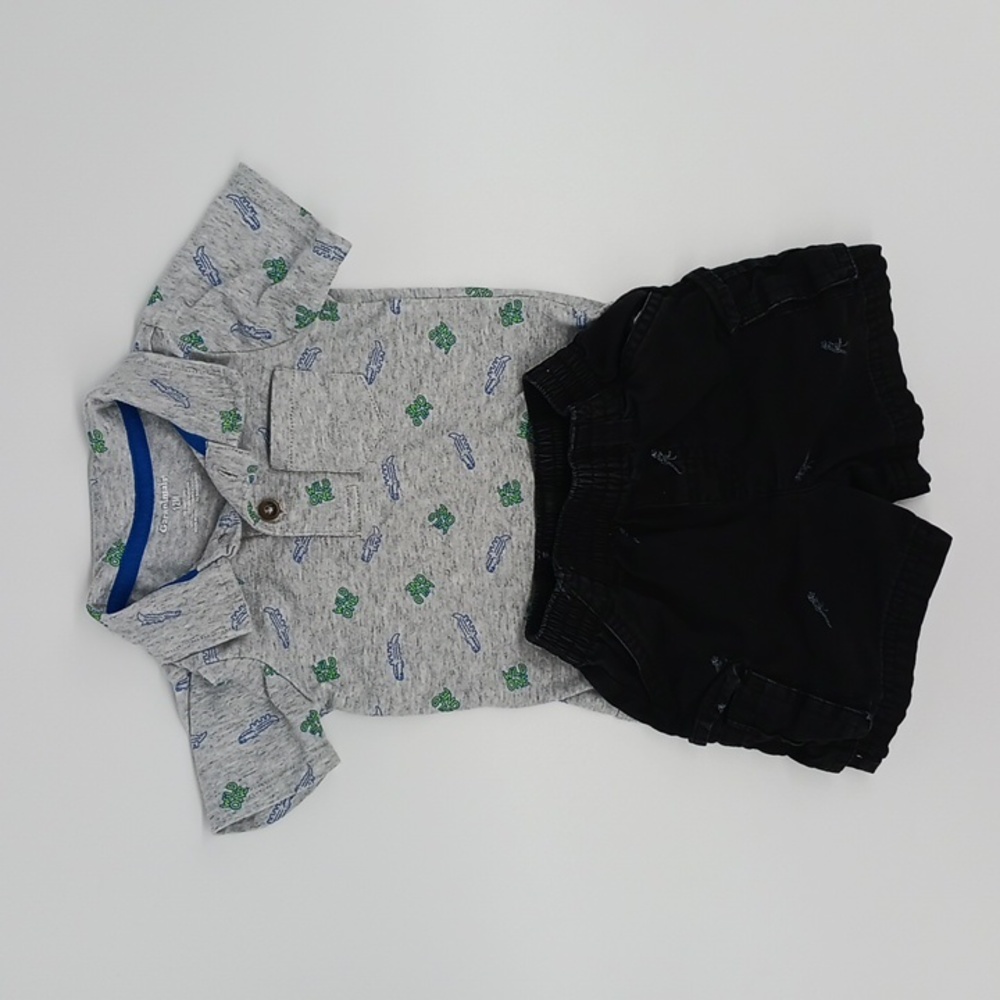 Garanimals Dinosaur Shorts and Polo Onsie Outfit (12 Month)